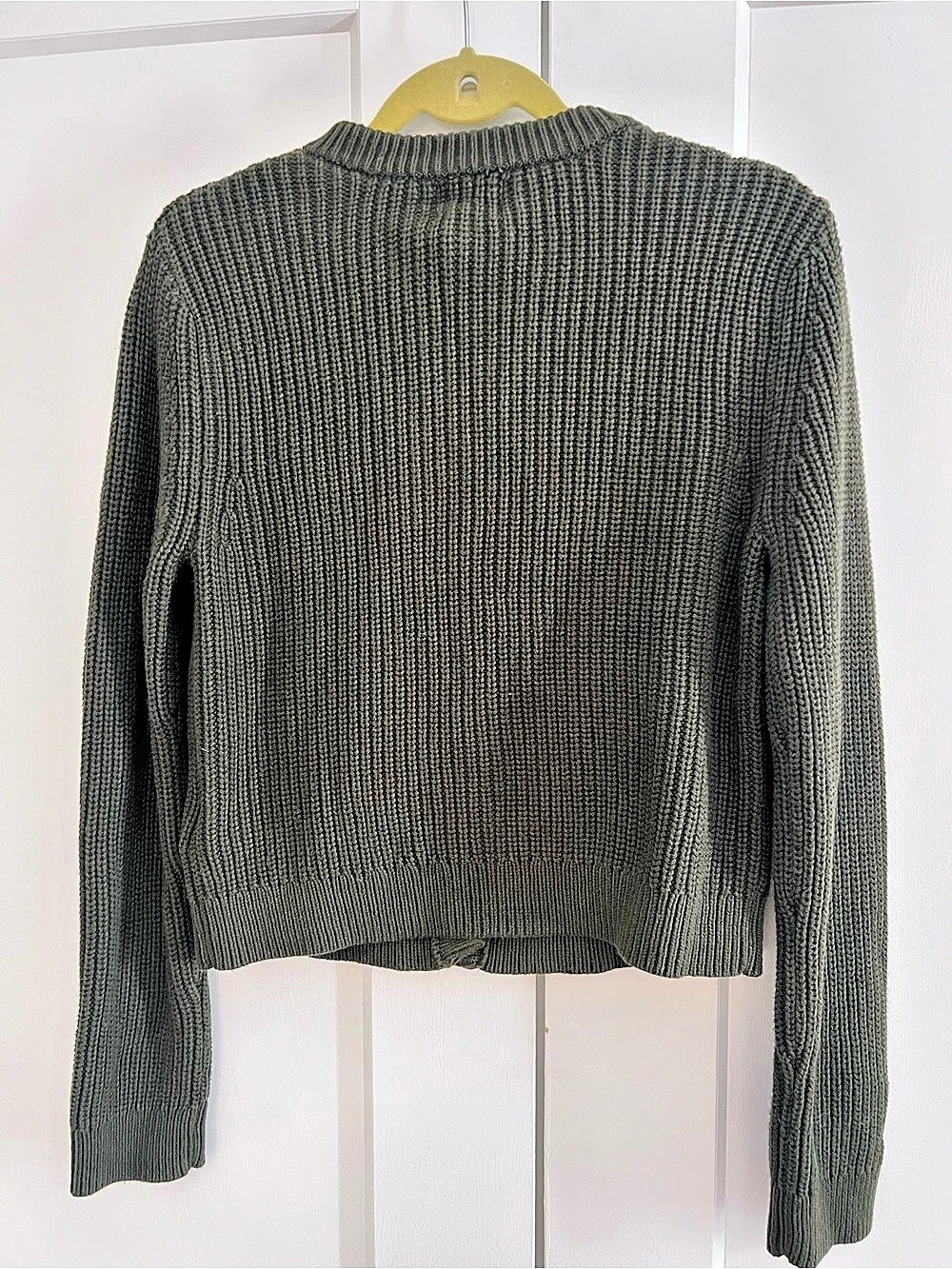 H&M Rib-Knit Cardigan Ribbed Button-Front Green XS - Picture 2 of 5